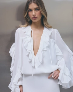 Bluzka boho z falbanami ecru