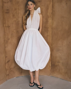 Sukienka midi o kroju bombki ecru